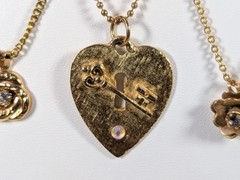 Vtg Love Knot Heart Key Lock Flower Butterfly Pendant Gold Tone Necklace LOT