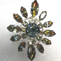 Vintage Watermelon Rhinestone Brooch Pin Faceted Sunburst Silver Tone