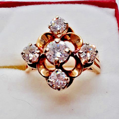 Antique 14K Gold & Five Diamond Ring – High Pierced Mount, 1.45 Carats, Sz. 7