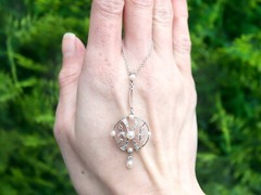 Antique 0.24 Ct Diamond and Seed Pearl, 14k Yellow Gold Pendant, Circa 1910