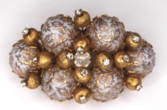 RARE Juliana? VTG Domed Pin w/Wired-on Rhinestone Beads & Enamel Laced Cabochons