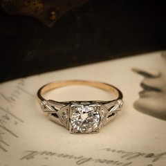 Stunning Vintage Style Geometric Art Deco Lab Created Diamond Engagement 925Ring