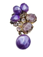 Vintage Juliana D&E Purple Rhinestone Pearl Necklace Earrings Set Book Piece