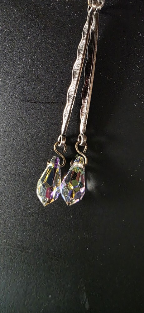 Vintage Crystal Silver Drop Earrings from Germany