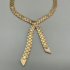 Crown Trifari Necklace Vintage Gold Tone Honeycomb Hexagon Bolo Drop 18″ Pat Pen