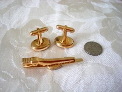 Vintage Anson Gold Tone Glittery Goldstone Tie Bar Clip Clasp Cufflinks KJ Lot C