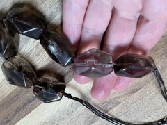 Vintage Smoky Quartz Chunky Necklace Black Cord 925 Clasp
