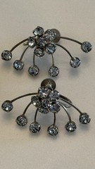 Vintage Rhinestone Brooch Earring Set Snowflake Starburst Light Blue Screw Back