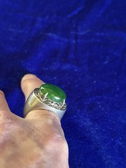 Vintage Estate 50’s Sterling &18k Green Jadeite Men’s Ring Size 9.75 Eyecatcher