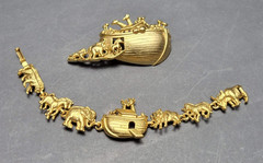 Vintage OAJC Noah’s Ark Bracelet & Brooch Set Gold Tone Animals Original America
