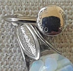 Vintage .925 Silver Opalite Floating Opal Chips In Glass Screw Back Earrings