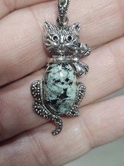 Vintage Marcasite & Turquoise 925 Cat Pendant