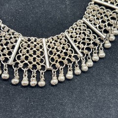 Vintage Ethnic Tribal Silver Tone Filigree Bib Collar Necklace Boho Dangle Bell