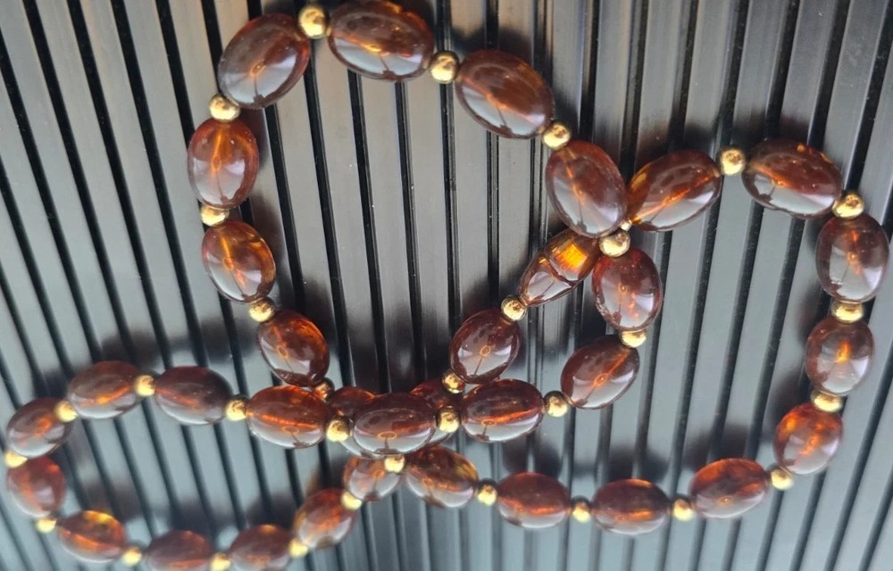 Vintage Genuine Baltic Cherry Cognac Translucent Amber Olive Bead Necklace