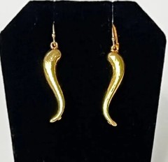 Horn Earrings Cornicello Drop Dangle Hook Yellow Gold Plated Estate VTG NOS