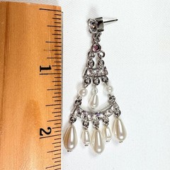 Vintage Rhinestone & Faux Pearl Elegant Bridal Chandelier Drop Dangle Earrings
