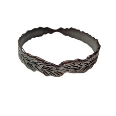 Vintage Silver Tone Feather Bangle Bracelet Nature Boho Leaf Wristlet Size 8