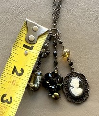 Vintage David Aubrey Necklace Cameo Crystal Rhinestone 30” Long + 2 1/4” Drop