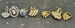 Vintage Lof Of 7 Fashion Rings Size 6.6-9 4-Gold Color 3-Silver Color All W/Gems