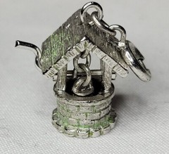 Monet Charm Vintage Moving Wishing Well Silvertone Metal