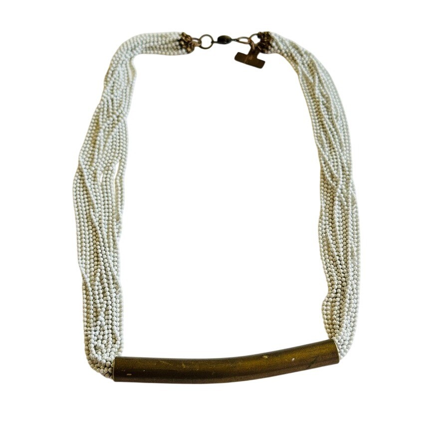 Modernist Ball chain multi Scoop Necklace VTG Distressed Designer AKS Statement