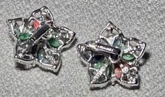 Sarah Coventry Vintage Multicolor Leaf Brooch Earrings Set Pearl Colored Stones