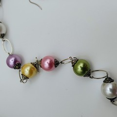 Vintage Beaded Necklace And Earrings Set Multicolor Metal Strand
