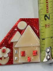 House Pins by Lucinda Brooch Red Glitter House Rhinestone Windows Vintage 2in
