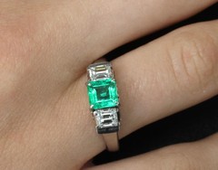 Rare 0.91ct GIA Colombian Emerald & 0.78ct Diamond Platinum Ring, Size 8.5