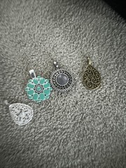 Lot of 4 Vintage Silver Tone Gemstone Pendants Turquoise Black Onyx Clear
