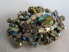 Vintage Hollycraft 1956 Brooch / Pin & Clip-on Earrings- Multicolored FREE SHIPP