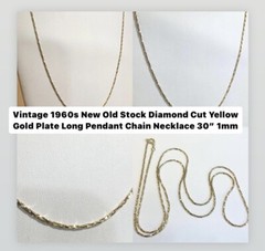 Vintage 1960s New Old Stock Yellow Gold Plate Long Pendant Chain Necklace 30”1mm