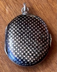 ANTIQUE VICTORIAN NIELLO CHECKERBOARD ORIGINAL PHOTOS LOCKET PENDANT