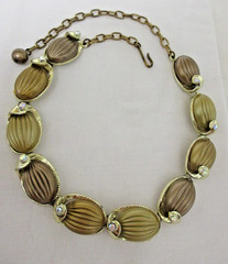 Vintage KARU ARKE Gold Tone Tan & Light Brown AB Rhinestone Link Collar Necklace