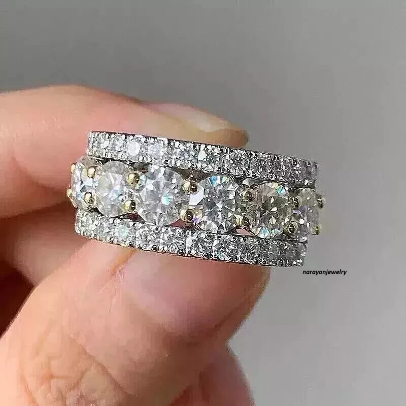 4Ct Round Cut Lab Created Diamond Half Eternity 925 Silver Anniversary Band Ring