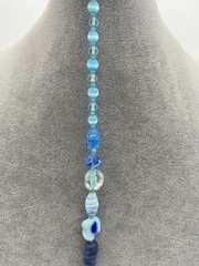 Vintage Venetian Mixed Lampwork Blue Glass Beaded Necklace W/ Matching Earrings