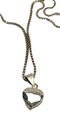Vintage Faceted Clear Quartz Heart Set in Sterling Bezel on a 20″ Chain 9.5 Gr