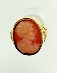 Antique 14Kt Solid Yellow Gold Heavy Carnelian Cameo Bearded Man Ring 10g S11