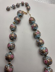 3 pc Set Necklace Earrings Vtg Italy Wedding Cake Beads Glass Blue Gold Pink