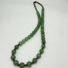 Vintage Green Stone Necklace Natural Round Polished Estate