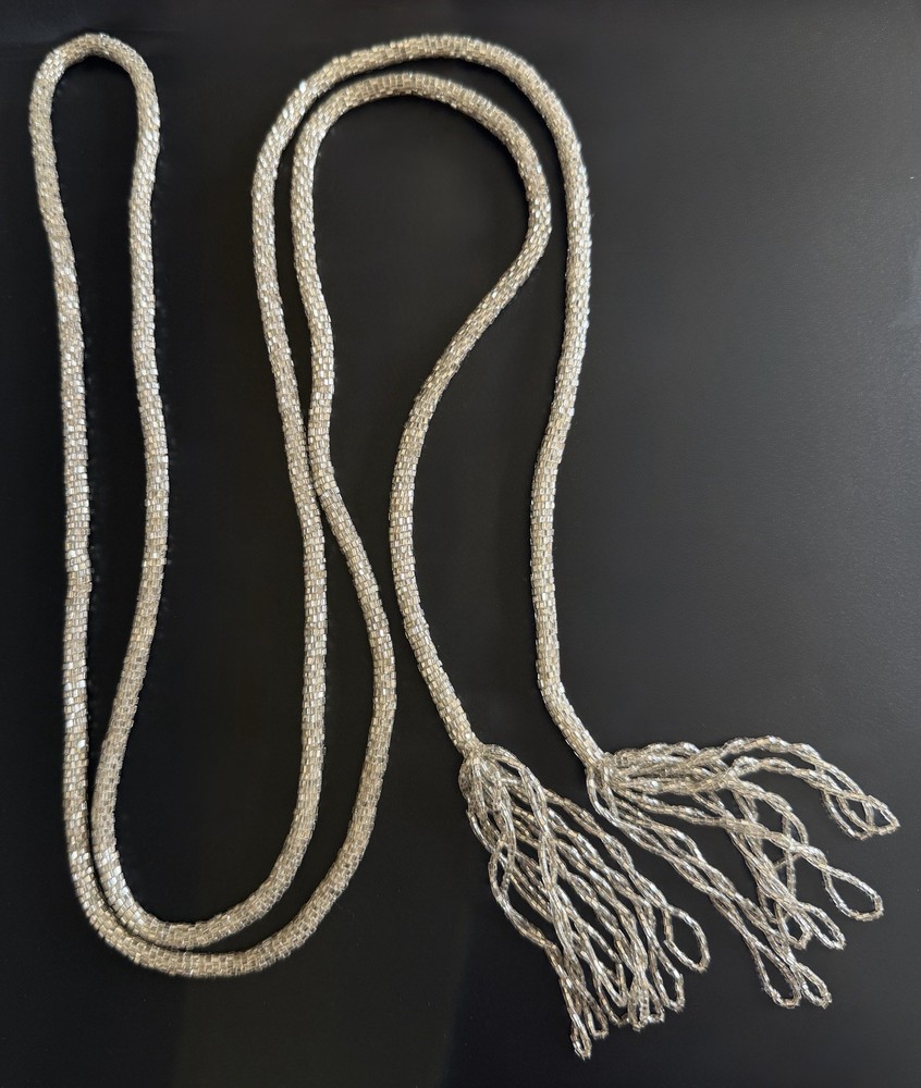 Antique 1920s Art Deco Silver Lined Glass Seed Bead Sautoir Lariat Necklace 48”!
