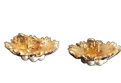 Vintage Brushed Goldtone Clip Earrings With Faux Pearls & Rhinestones