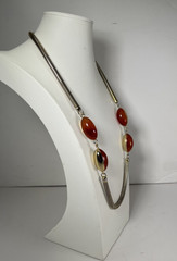 Vintage Lanvin Paris Snake Chain Necklace w/ Carnelian & Gold Tone Beads