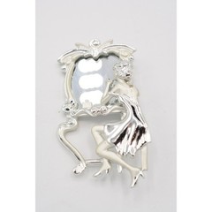 AJC Vintage Vanity Mirror Pin Brooch Woman Makeup Brushed NOS Signed 1980s BinA3