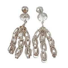 Vintage Sterling Silver 925 Byzantine Link Chain Fringe Dangle Earrings
