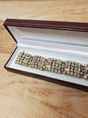 Signed Sherman Champagne Aurora Borealis Bracelet and Matching Earrings