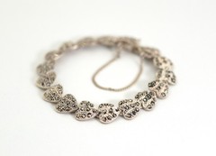 Art Deco 925 Sterling Silver Ladies Bracelet Heart Markasite, 18.5 cm