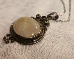 Vintage Prehnite and Peridot Sterling Pendant Necklace