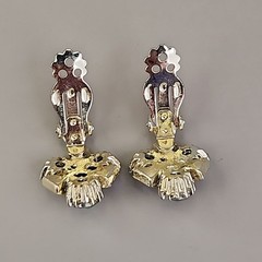 Vintage Rhinestones Earrings Clip On Aurora Borealis Climber Gold Tone 3/4″