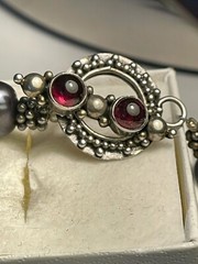 Dark Grey Faux Pearl & Sterling Silver Designer Necklace 17″